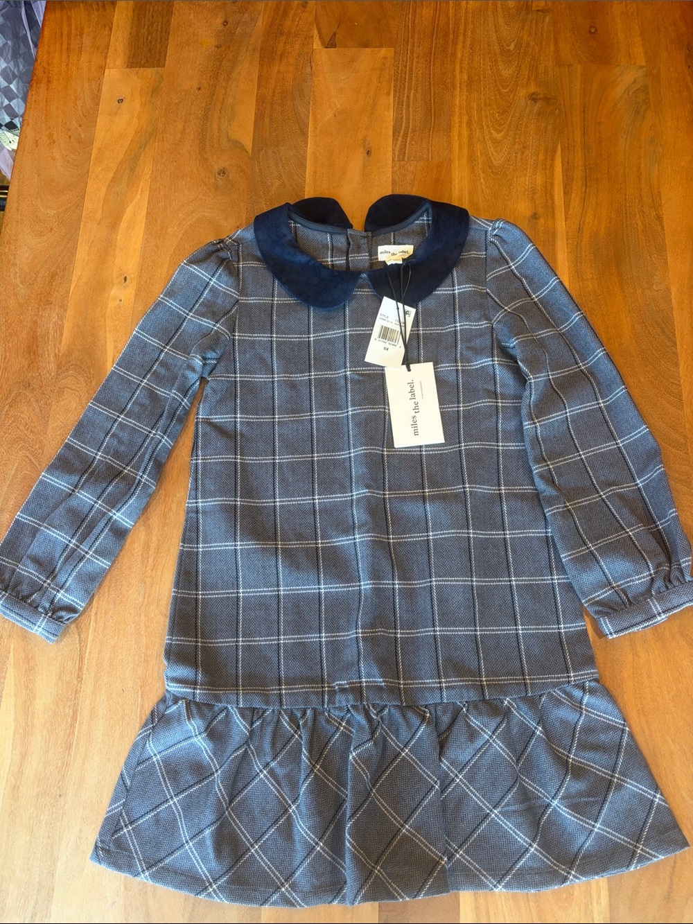 Miles The Label Navy Plaid Peter Pan Velvet Collar Dress